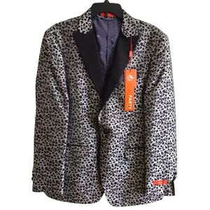Size Large Tallia Mens Blazer Leopard Print Black Silver NWT Clubwear Formal
